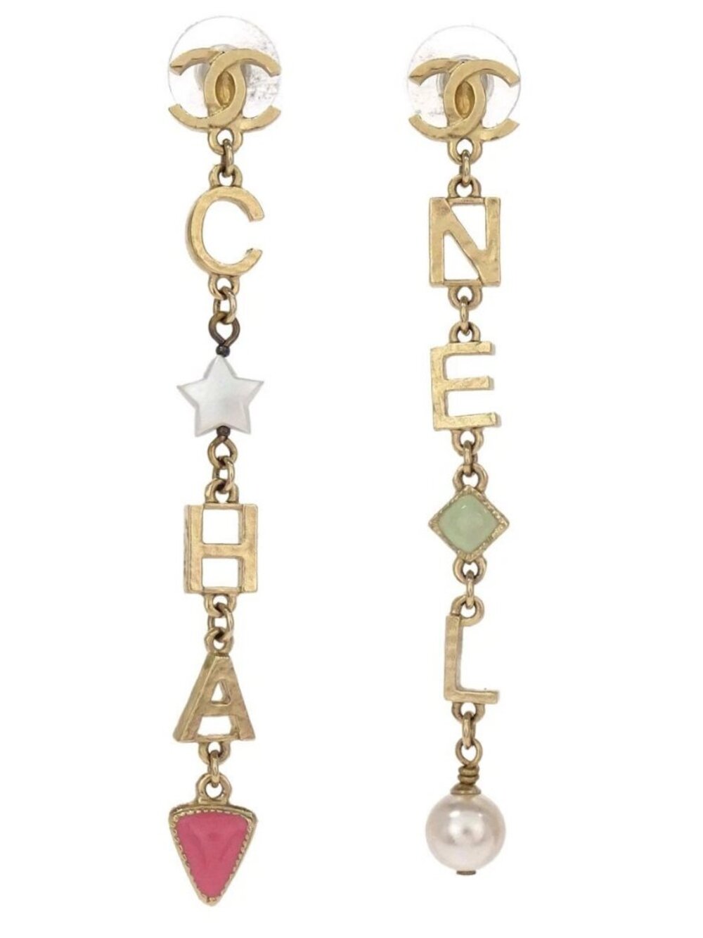 Chanel Dangle Pierced Earrings CC Logo Artificial Pearl Gold A19P 179322